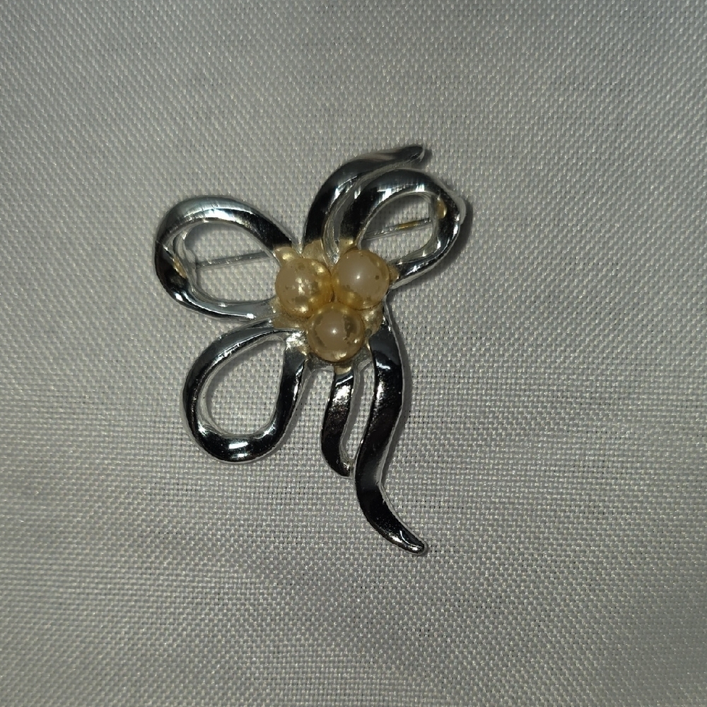 Silver and Cream Brooch with Asymmetrical Design